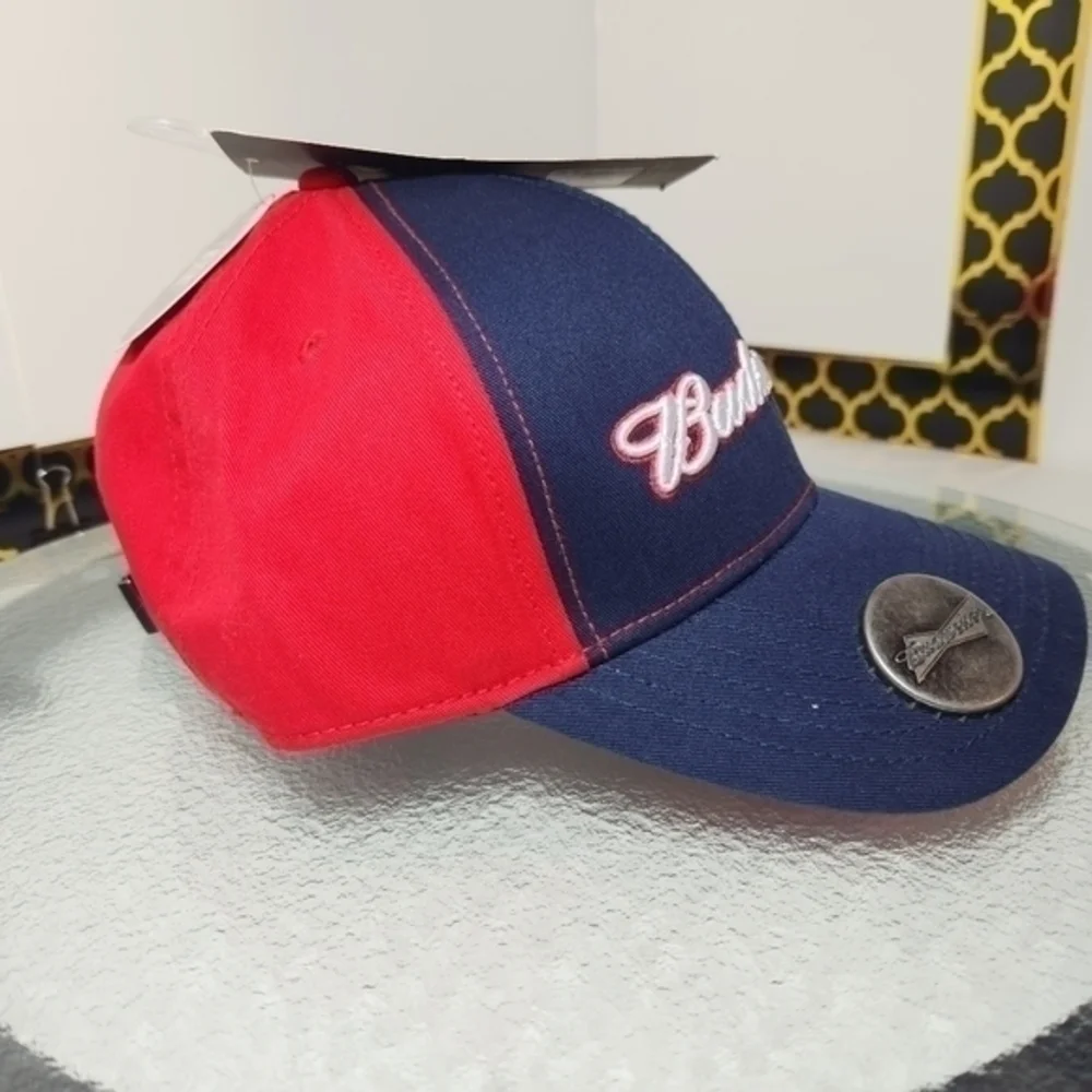 Budweiser‎ Baseball Cap Hat With Bottle Opener On Brim Strap Close Bud Beer NWT